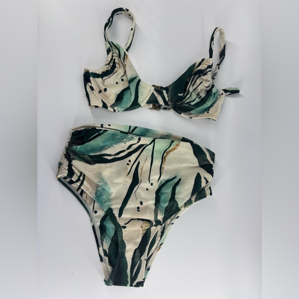Lenny Niemeyer LNY draped high waist bikini Small abstract print green ruched